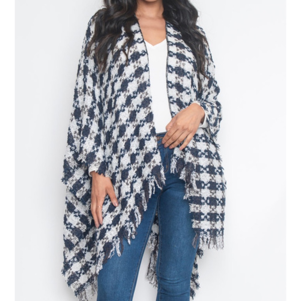 Navy fringe shawl light poncho